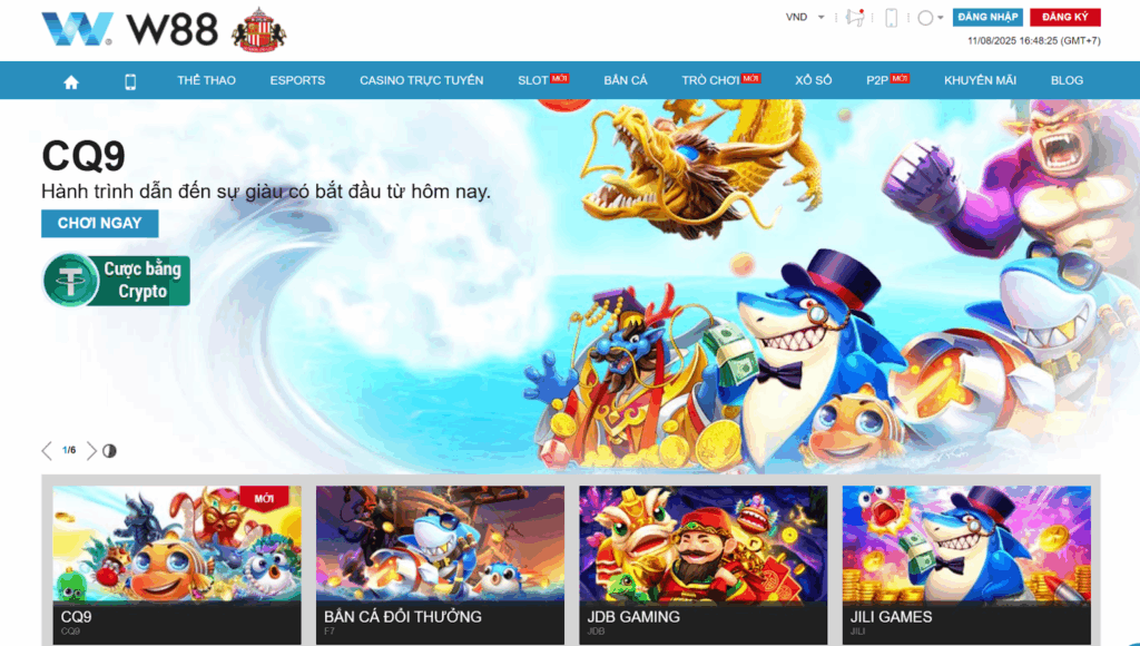 Trò chơi bắn cá W88 CQ9 – không gian đại dương 3D, JDB Gaming, Jili Games nhiều phần thưởng